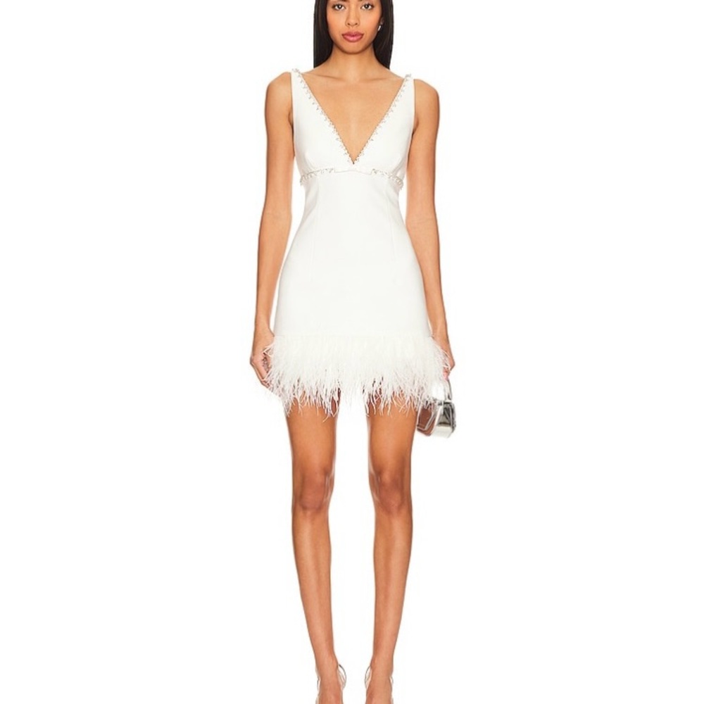 Likely White Feather Trim Mini Dress